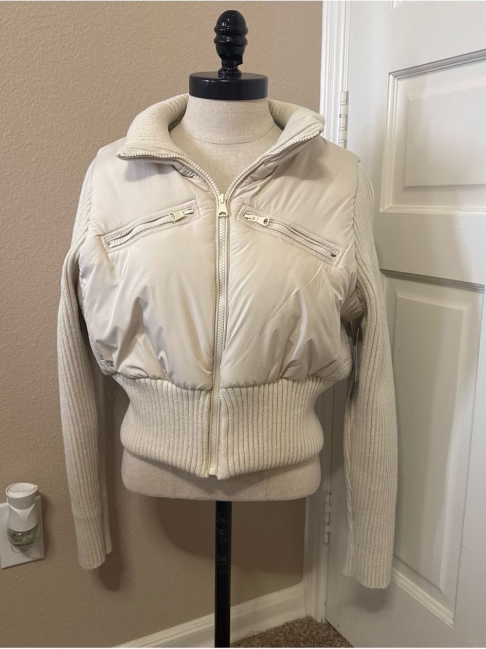 Forever 21 Cream Jacket with Rib Knit Sleeves